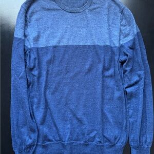 Calvin Klein Men's Two-Tone Merino Blue Crewneck Sweater L